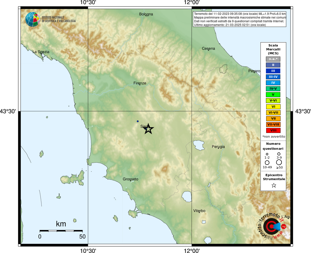 Terremoto 2 km E Siena (SI), Magnitudo ML 2.0, 11 February 2023 ore 09: ...